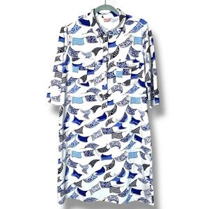 PERSIFOR Jersey Knit ‘Winpenny’ Shirt Dress Midi Length Blue White Print Sz XL